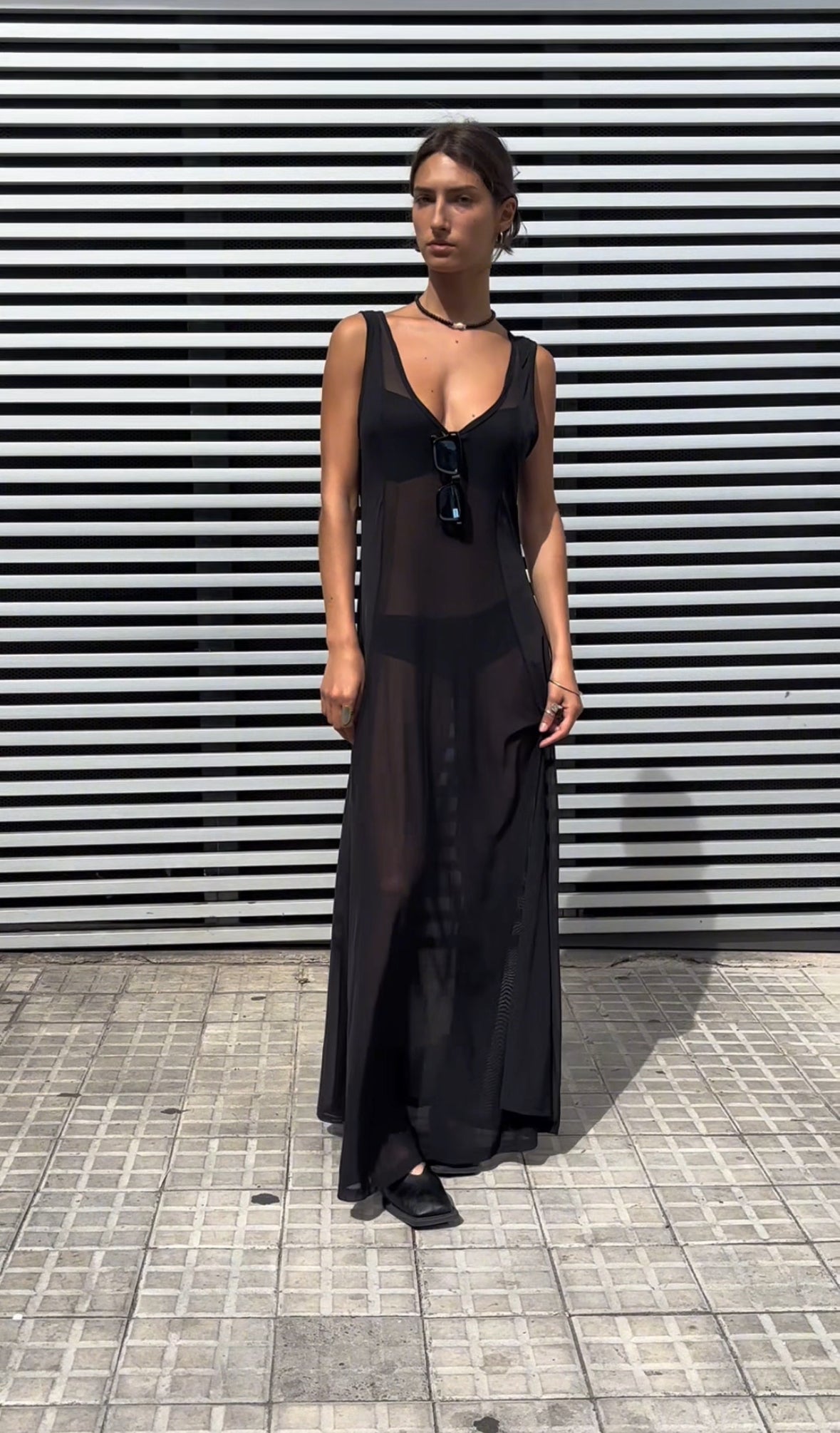 Vestido evasé en microtul negro