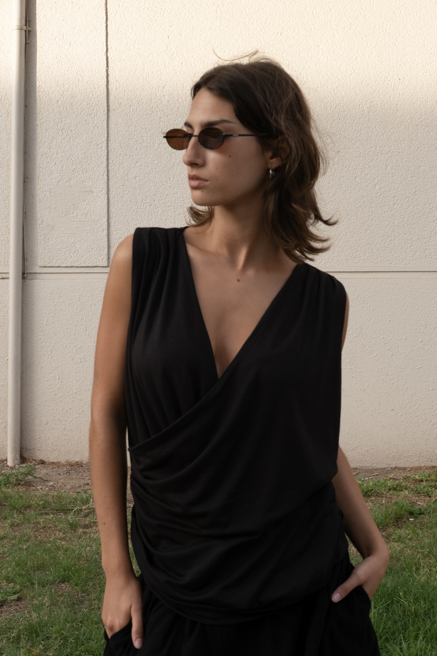 Blusa drapeada resort en microtul