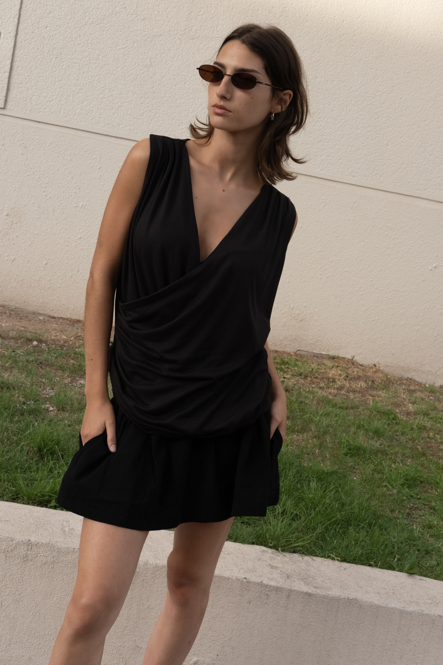 Blusa drapeada resort en microtul