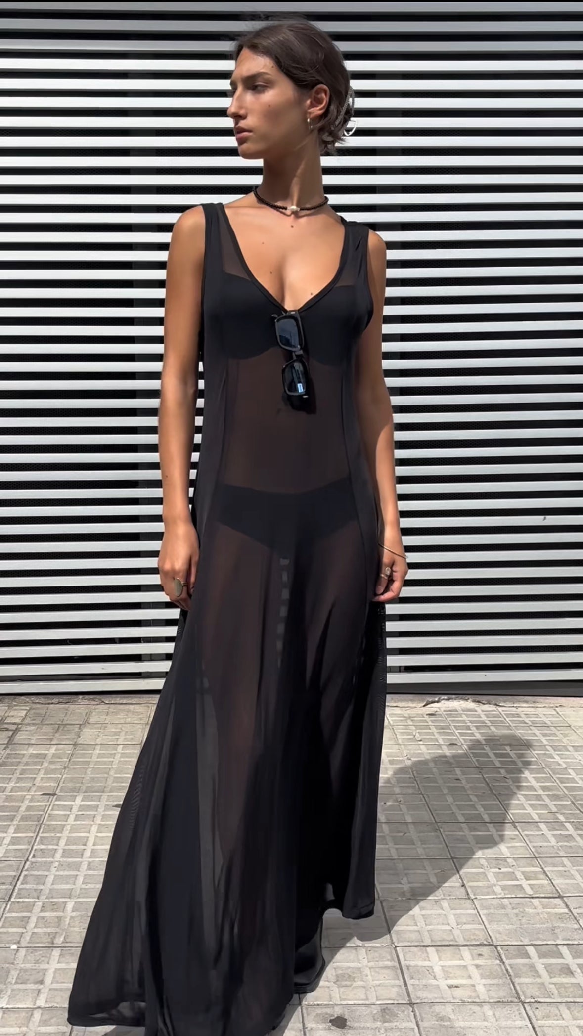 Vestido evasé en microtul negro
