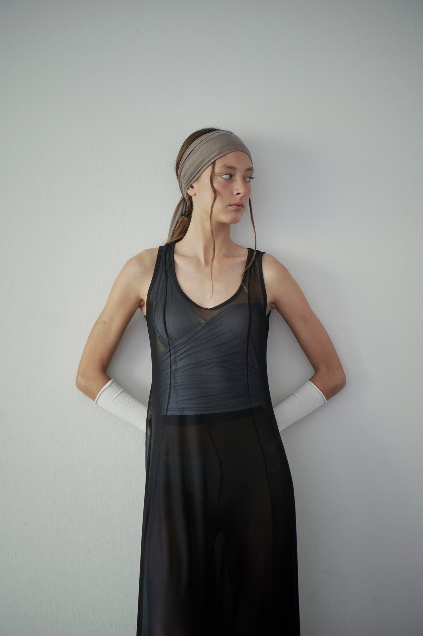 Vestido evasé en microtul negro
