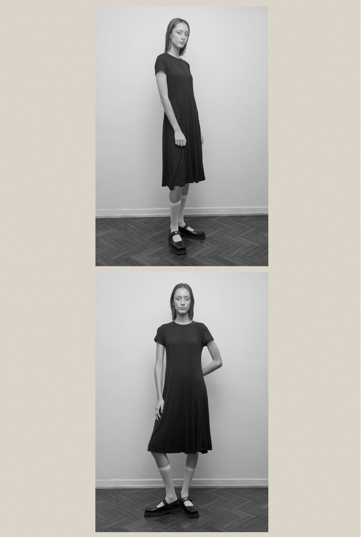 Vestido midi evasé m/c negro