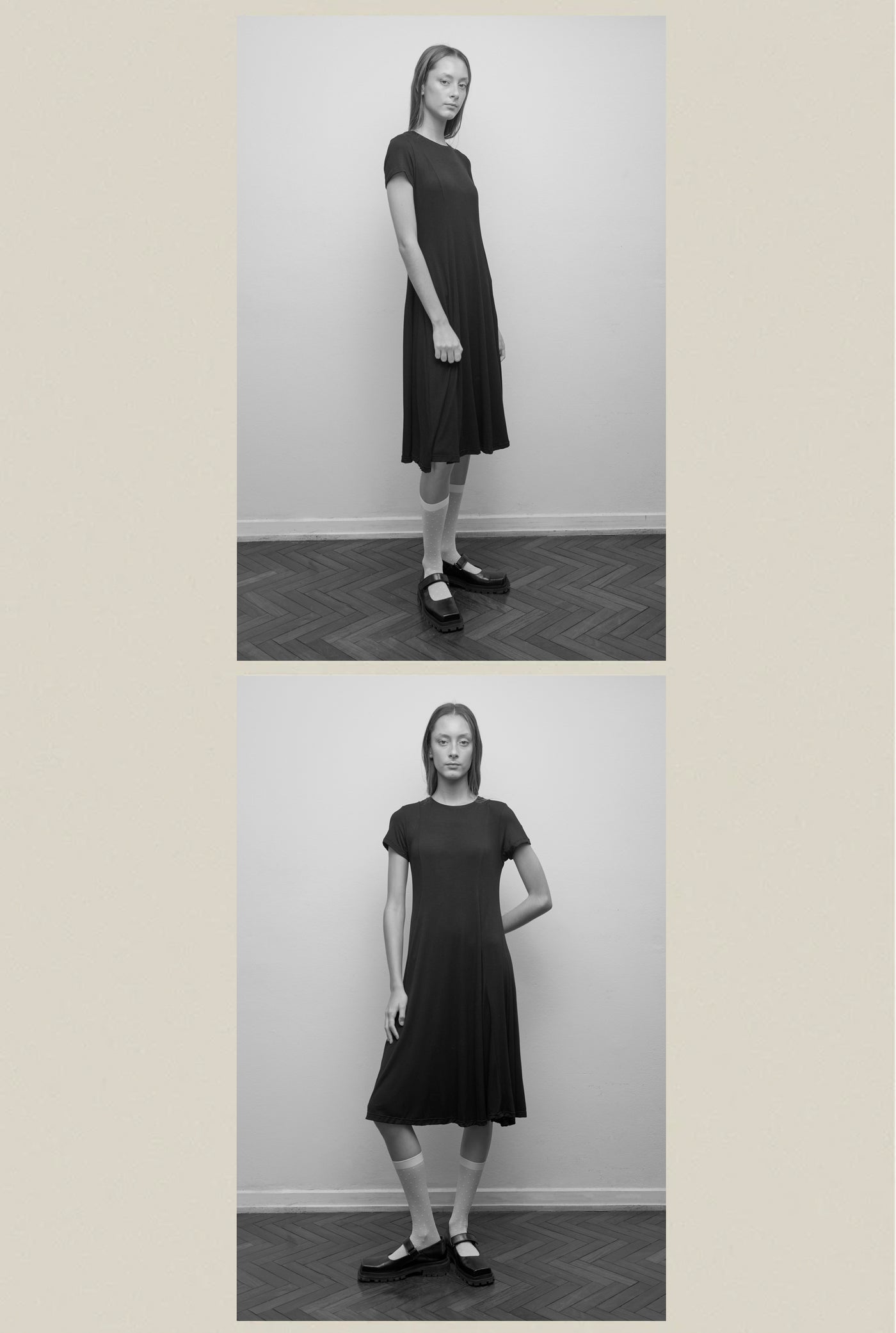 Vestido midi evasé m/c negro