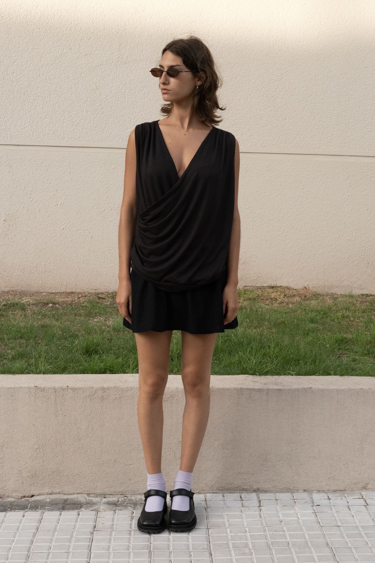 Blusa drapeada resort en microtul