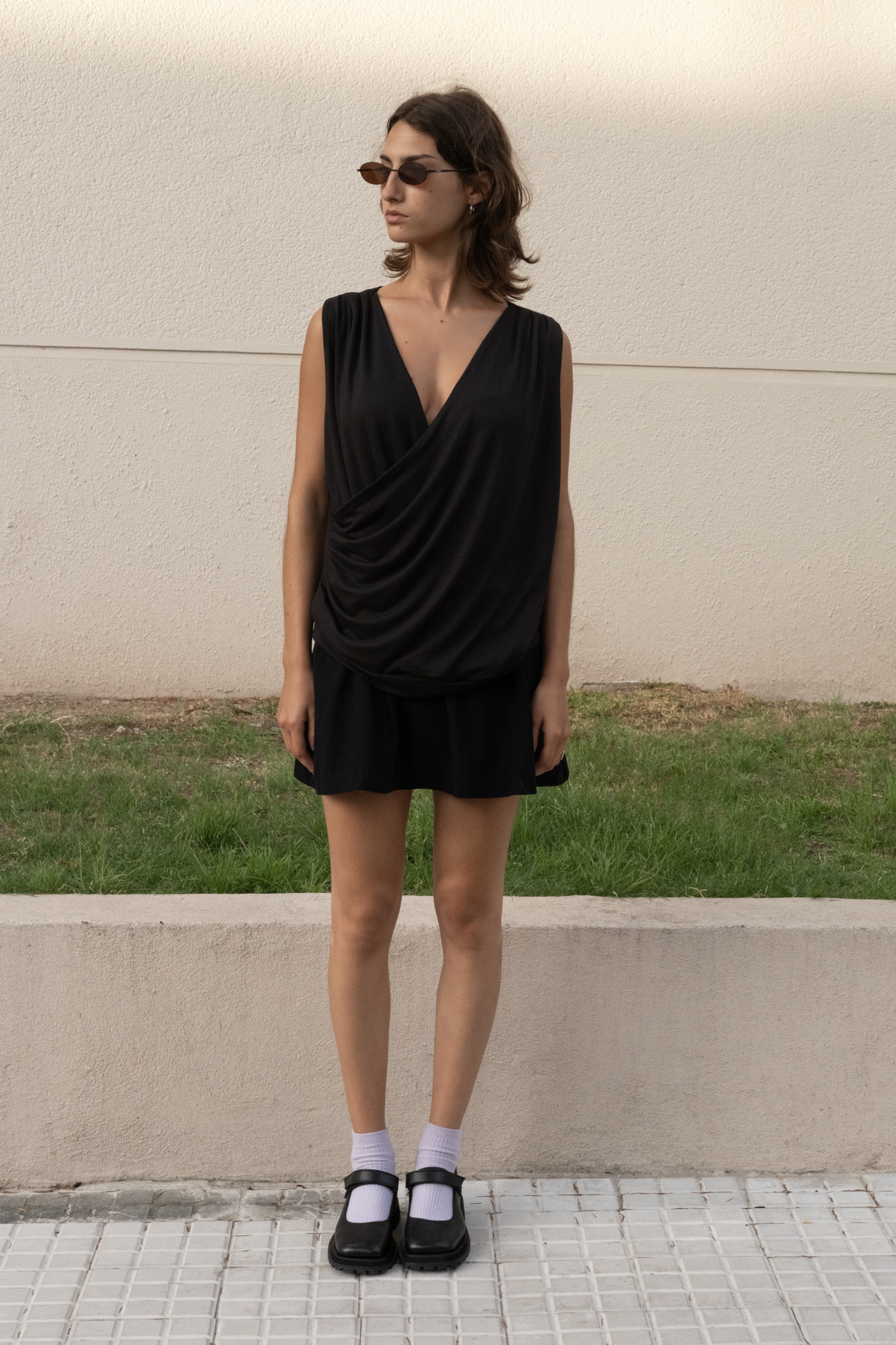 Blusa drapeada resort en microtul